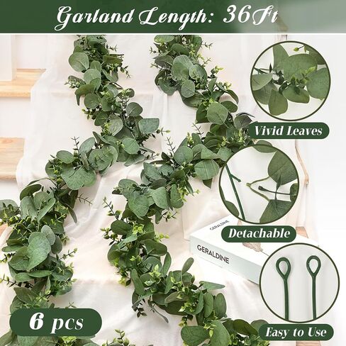 MARTINE MALL 4 Pcs Artificial Eucalyptus Garland, 24 Ft Fake Greenery Garland, Faux Silver Dollar Eucalyptus Garland for Table Backdrop Arch Wall Weeding Party Home Decor, Grey Green in Saudi Arabia