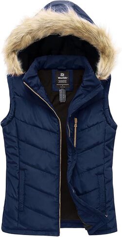 Wantdo Women's Thicken Winter Vest Warm Puffer Vest with Removable Fur Hood in Saudi Arabia