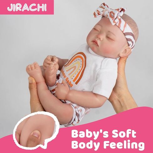 Jirachi Lifelike Reborn Baby Dolls Girl, 18-inch Full Vinyl Body Sleeping Newborn Real Baby Doll Adorable Pink Realistic Baby Dolls with Feeding Kit Gift for Kids Age 3+ in Saudi Arabia