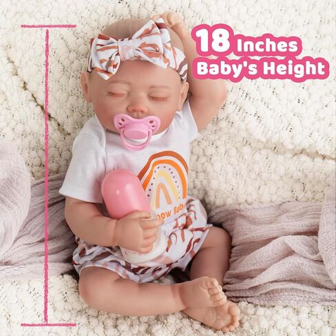 Jirachi Lifelike Reborn Baby Dolls Girl, 18-inch Full Vinyl Body Sleeping Newborn Real Baby Doll Adorable Pink Realistic Baby Dolls with Feeding Kit Gift for Kids Age 3+ in Saudi Arabia