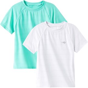 Angel season Boys Rash Guard Swim Shirt Short Sleeve UPF 50+ for Toddler Kids Teens Swimwear Rashguard Quick Dry, Size 3-14