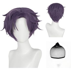 ANOGOL Wig Cap+Black Cosplay Wig with Bangs Short Wavy Synthetic Hair Black Wigs for Men Costume Wig for Halloween Party
