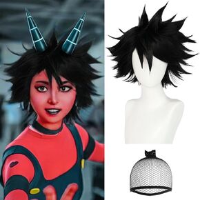 ANOGOL Wig Cap+Black Cosplay Wig with Bangs Short Wavy Synthetic Hair Black Wigs for Men Costume Wig for Halloween Party