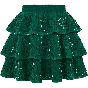 GRACE KARIN Girls Sequin Skirt Girls Fashion Party Three Layer Ruffle Skirt 5-14Y