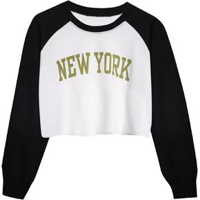 المرأة LovelyWholesale الرسم Crewneck سوياتشيرتس عارضة طويلة الأكمام اقتصاص قمم in Kuwait