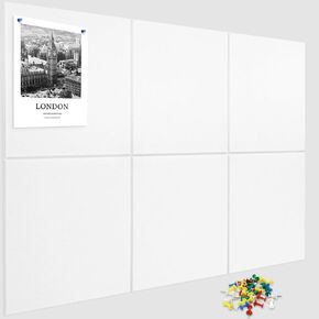 Large Cork Boards for Walls 48" X 36" 12 Pack Felt Wall Tiles Bulletin Board with 72 Safe Removable Adhesive Tabs & Push Pin Boards, Pin Cork Board Alternative for Walls Office Home - White