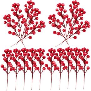 30 Pcs Christmas Red Berry Stems,13.4 Inch Artificial Red Berry Picks,Fake Berries Branch for Christmas Tree,Home Decor,Festival,Holiday,Wedding,DIY Crafts,Winter