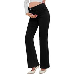 PACBREEZE Women's Maternity Flare Jeans Mid-Rise Stretchy Bell Bootcut Jeans Denim Pregnancy Pants, S-XXL