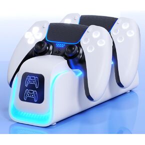 PS5 Controller Charger,PS5 Charging Dock for PS5 Dualsense Edge with 6 LED & RGB Breathing Mode,Overcharge Protection Fast Controller Charging Station Stand Skin 5V/2A Adapter Cable