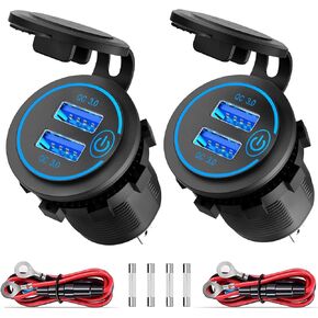 83W 12V USB Outlet Laptop Charger: Newest 2 Pack 65W USB-C PD3.0 and 18W QC3.0 Multi Car USB Port 12V Socket Waterproof with Power Switch for Car Boat Marine Bus Truck Golf Cart RV Moto, etc.