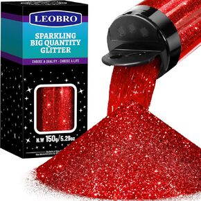 LEOBRO Red Glitter, Glitter, 1/40" Red Fine Glitter Chunky Glitter for Crafts, Craft Glitter Flakes, Resin Glitter, Candle Glitter for DIY Arts Crafts, Nail Body Glitter