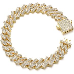 Saintda Cuban Link Bracelet For Men Women,Rose Gold/18K Gold Plated/Silver Bracelet,13mm 8 inches Miami Iced Out Bracelet ,Hip Hop Bracelets Jewelry