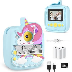 Kids Camera Instant Print, Christmas Birthday Gifts for Kids Age 3-8, 48MP &1080P Kids Digital Camera with Silicone Cover, Portable Toy Instant Camera for Kids 3 4 5 6 7 8 9 10 Year Old Girls
