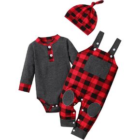 Baby Boy Outfits Stripe Print Romper Top and Baby Overalls with Hat Baby Boy Clothes Fall Winter