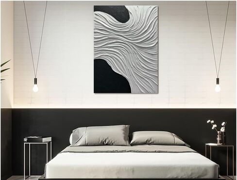 Boiee Art، 30 × 45 بوصة مرسومة يدويًا من الأكريليك جدار الفن الحديث الأبيض جدار ديكور الفن محكم قماش اللوحة العمودية الحد الأدنى الفني اللوحات الزخرفية لغرفة المعيشة غرفة النوم in Kuwait