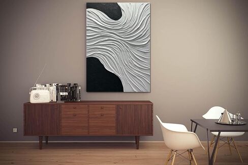 Boiee Art، 30 × 45 بوصة مرسومة يدويًا من الأكريليك جدار الفن الحديث الأبيض جدار ديكور الفن محكم قماش اللوحة العمودية الحد الأدنى الفني اللوحات الزخرفية لغرفة المعيشة غرفة النوم in Kuwait