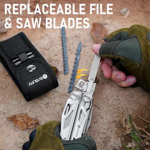 Gifts for Men, BIBURY Multitool Pliers Pro with Replaceable Wire Cutters and Saw, Stainless Steel Multi Tool w/Upgraded Scissors and Screwdriver Set, Multipurpose Tool for Camping, Survival (Black) in Saudi Arabia