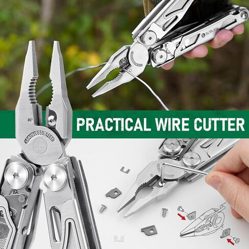 Gifts for Men, BIBURY Multitool Pliers Pro with Replaceable Wire Cutters and Saw, Stainless Steel Multi Tool w/Upgraded Scissors and Screwdriver Set, Multipurpose Tool for Camping, Survival (Black) in Saudi Arabia