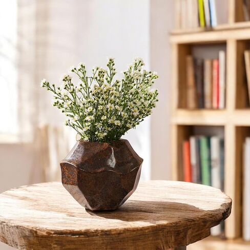 Brown White Rustic Ceramic Vase, Farmhouse Flower Vase, Stone Shaped Terra Cotta Vase, Indoor Outdoor Flower Vase for Home Decor, Office Decor, Table Centerpieces, Packaged as a Gift. in Saudi Arabia