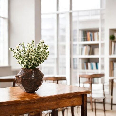 Brown White Rustic Ceramic Vase, Farmhouse Flower Vase, Stone Shaped Terra Cotta Vase, Indoor Outdoor Flower Vase for Home Decor, Office Decor, Table Centerpieces, Packaged as a Gift. in Saudi Arabia