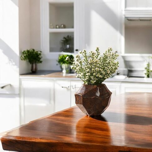 Brown White Rustic Ceramic Vase, Farmhouse Flower Vase, Stone Shaped Terra Cotta Vase, Indoor Outdoor Flower Vase for Home Decor, Office Decor, Table Centerpieces, Packaged as a Gift. in Saudi Arabia