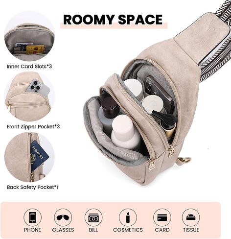 JRAY Sling Bag for Women Men, Crossbody Shoulder Bag, Small Chest Bag Backpack Fanny Pack Purse for Travel Hiking, Faux Leather - Brown in Saudi Arabia