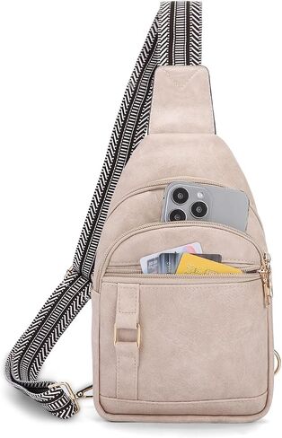 JRAY Sling Bag for Women Men, Crossbody Shoulder Bag, Small Chest Bag Backpack Fanny Pack Purse for Travel Hiking, Faux Leather - Brown in Saudi Arabia