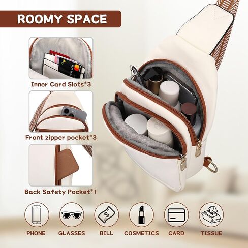 JRAY Sling Bag for Women Men, Crossbody Shoulder Bag, Small Chest Bag Backpack Fanny Pack Purse for Travel Hiking, Faux Leather - Brown in Saudi Arabia