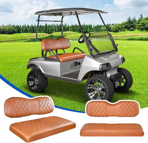 NOKINS 4PCS Golf Cart Diamond Seat Covers Kit, Front and Rear Seat Covers Fits Club Car DS 2000.5-Up OEM Ordinary Seat Cushion, No Need to Staples, Durable Breathable Vinyl (Black&Black Stitching) in Kuwait
