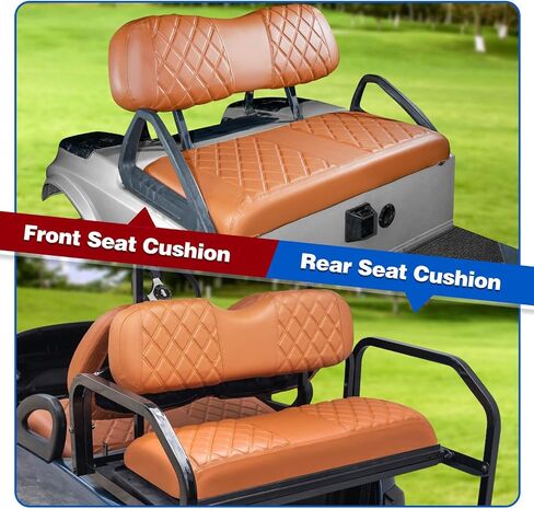 NOKINS 4PCS Golf Cart Diamond Seat Covers Kit, Front and Rear Seat Covers Fits Club Car DS 2000.5-Up OEM Ordinary Seat Cushion, No Need to Staples, Durable Breathable Vinyl (Black&Black Stitching) in Kuwait