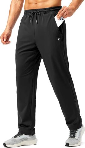Pudolla Men's Sweatpants with Zipper Pockets Stretch Athletic Gym Pants Open Bottom for Running Casual Lounge Wear in Kuwait