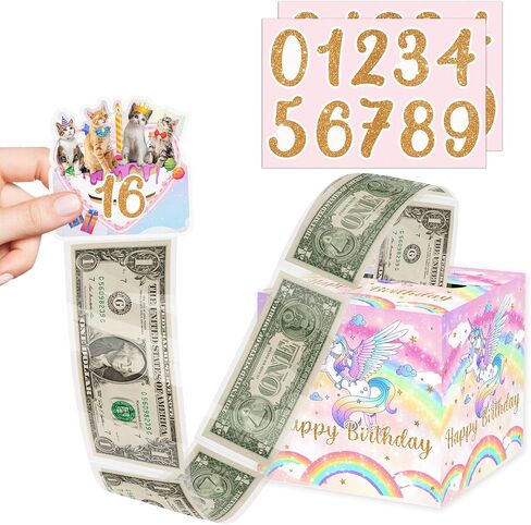 DIY Game Surprise Pull Out Money Box with Stickers and 35 Pcs Transparent Bag, Level Up Game Birthday Money Box Gift, Birthday Money Box for Cash Gift, Suitable for Birthday Party Supplies in Saudi Arabia