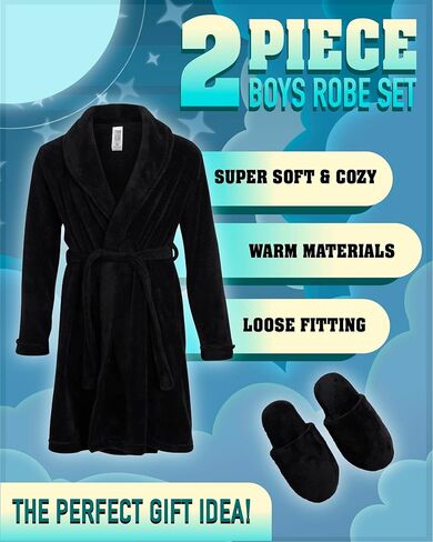 Too Cool 2 Sleep Boys Bathrobe-Super Soft Plush Fleece Robe and Slippers (5-16) in Kuwait