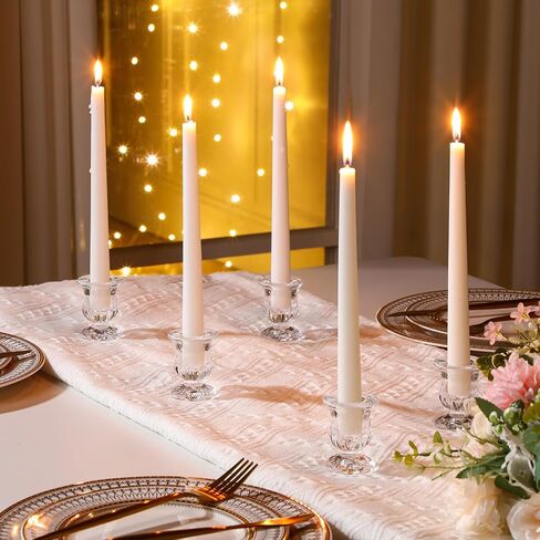 48 Pcs Christmas Candle Holders Set Include Bulk 24 Clear Taper Candlestick Holders 24 White Taper Candles Tall Candlesticks for Table Centerpiece Wedding Birthday Anniversary Party Decor in Saudi Arabia