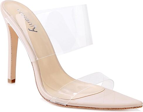 vivianly Clear Pointed Toe Heels Sandals Transparent Strap Stiletto High Heels Slip on Mules for Women in Saudi Arabia