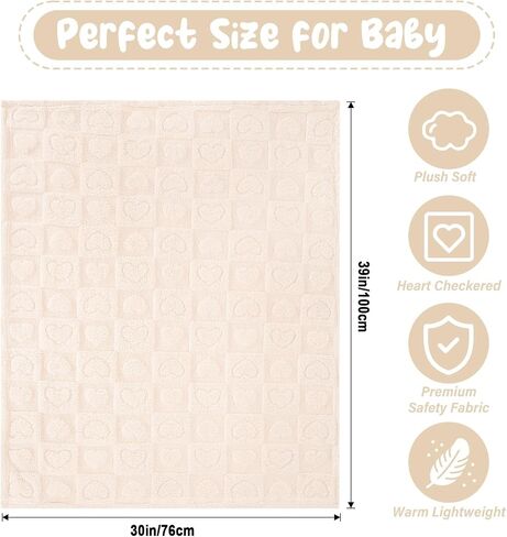 Plush Soft with Heart Checkered Baby Blanket,Fleece Infant Toddler Blankets for Girls Boys,Warm Lightweight Breathable Newborn Receiving Blankets for Crib Stroller 30"×39" (Light Pink, Heart) in Saudi Arabia