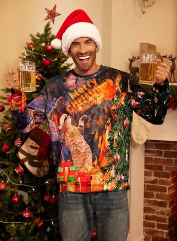 سويت شيرت Arvilhill الرجالي Ugly Christmas مطبوع ثلاثي الأبعاد بأكمام طويلة in Saudi Arabia