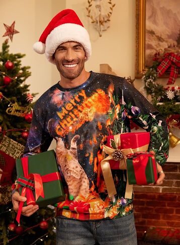 سويت شيرت Arvilhill الرجالي Ugly Christmas مطبوع ثلاثي الأبعاد بأكمام طويلة in Saudi Arabia