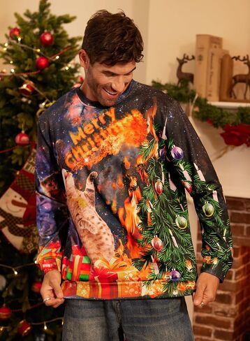 سويت شيرت Arvilhill الرجالي Ugly Christmas مطبوع ثلاثي الأبعاد بأكمام طويلة in Saudi Arabia