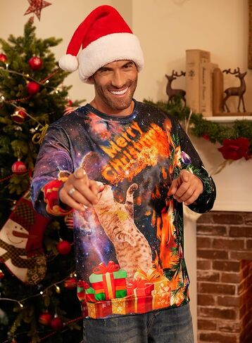 سويت شيرت Arvilhill الرجالي Ugly Christmas مطبوع ثلاثي الأبعاد بأكمام طويلة in Saudi Arabia