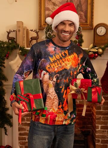 سويت شيرت Arvilhill الرجالي Ugly Christmas مطبوع ثلاثي الأبعاد بأكمام طويلة in Saudi Arabia