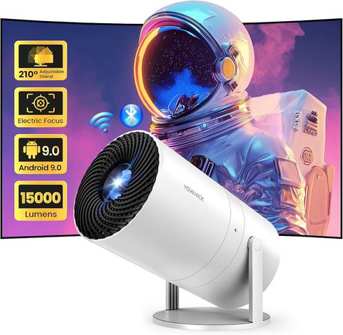 [Electrie Focus & Android 9] جهاز عرض صغير مع Wifi6 وبلوتوث، جهاز عرض أفلام محمول خارجي 15000 لتر أصلي 1080 بكسل، دوران 210 درجة، دعم 4K لهاتف iPhone/Android/ TV Stick/HDMI/الكمبيوتر المحمول in Kuwait