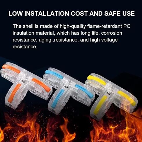 Lever Nut 3 Wire Connector T-Type Universal Compact Push-in Terminal Block Wire T Tap Connectors Electrician Quick Splitter 10 PCS with Colored levers Kit for AWG 28-12 AWG., Blue in Kuwait