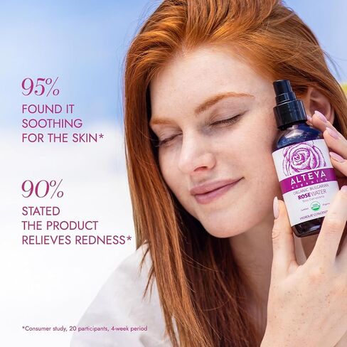 Alteya Organics Rose Water USDA Certified Organic Facial Toner, 8 Fl Oz/240mL Pure Bulgarian Rosa Damascena Flower Water, Award-Winning Moisturizer Amber Glass Spray Bottle in Kuwait