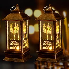 2PCS Ramadan Lantern for Ramadan Home Decoration, Dark Brown Mini Castle Moon Ramadan Lantern for Eid Mubarak Decorations Ramadan Gifts Home Table Decor, Ramadan Lights Lantern Decor Outdoor