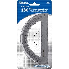 BAZIC Protractor Semicircular 6 Inch 180 Degrees, Plastic Math Protractors, Geometry Measuring Rulers Set, Clear Ruler for Students, 1-Pack