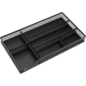 Desk Drawer Organizer, A4 Large Metal Mesh Desk Rrganizer Tray, Versatile Storage Box Set for Office Home Supplies,13 x 9 inches