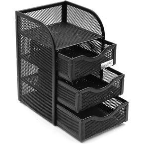 EasyPAG Mesh Desk Supplies Organizer with 3 Drawer Office Desktop Organizers and Accessories Stationery Caddy,Black