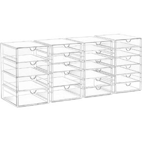 Acrylic Drawer Organizers - 21 Drawers 4 Set - Clear Storage Drawers for Office Supplies - Stackable Makeup Organizer - Dustproof Desk Organizers for Makeup, Jewelry, Pen, Stationary