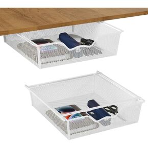 Under Desk Drawer Slide out 2 Pack Adhesive Under Desk Storage Drawer Organizer No Drilling Metal Hidden Under Table Drawer Black Under Shelf Storage Basket for Kitchen Home Office
